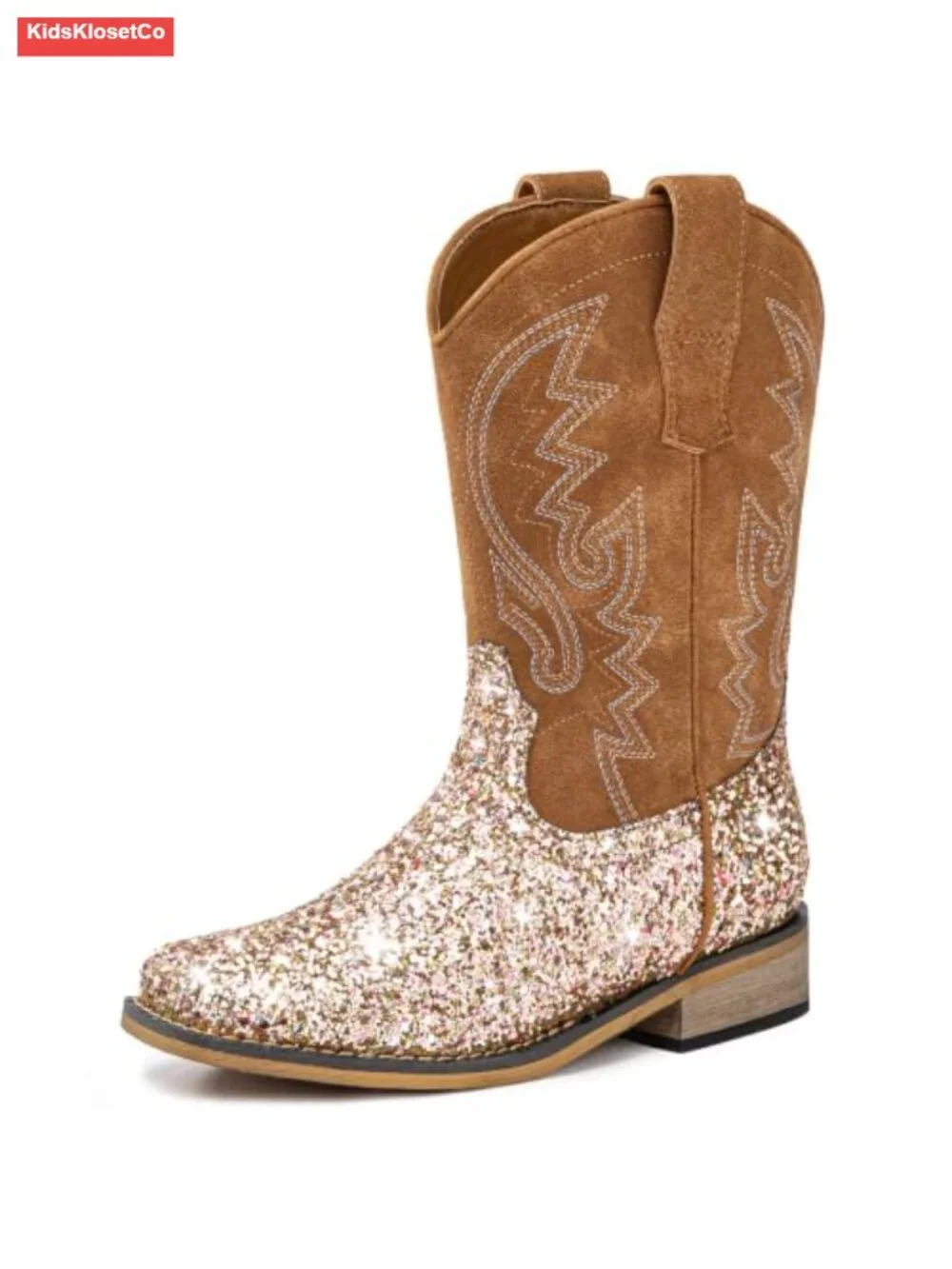 Boys Cowboy Western Square Toe Boots Mid Calf Embroidered Pull-On